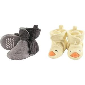 image:imageHudson Baby Cozy Fleece Booties 2PackCharcoal Heather GrayYellow Duck