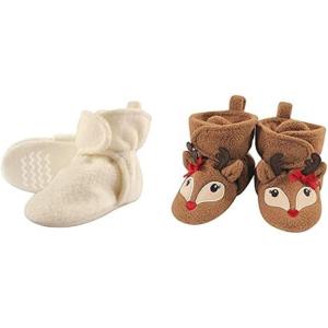 image:imageHudson Baby Cozy Fleece Booties 2PackCreamGirl Reindeer