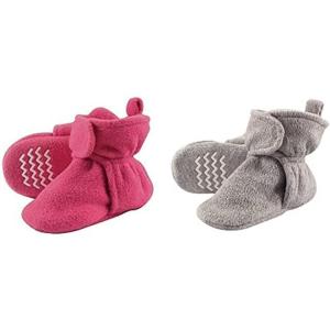 image:imageHudson Baby Cozy Fleece Booties 2PackDark PinkHeather Gray