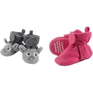 image:imageHudson Baby Cozy Fleece Booties 2PackHeather Gray ElephantDark Pink
