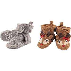 image:imageHudson Baby Cozy Fleece Booties 2PackHeather GrayGirl Reindeer