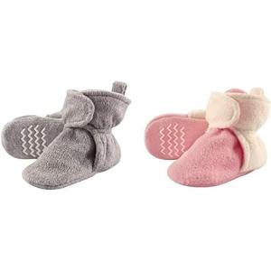 image:imageHudson Baby Cozy Fleece Booties 2PackHeather GrayLight Pink Cream