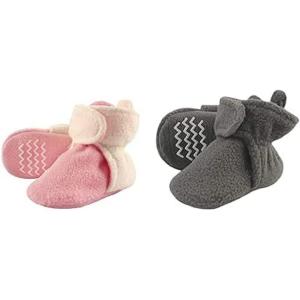 image:imageHudson Baby Cozy Fleece Booties 2PackLight Pink CreamCharcoal Gray