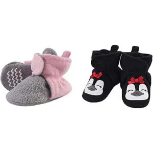 image:imageHudson Baby Cozy Fleece Booties 2PackLight Pink Heather GrayGirl Penguin