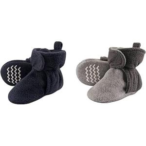 image:imageHudson Baby Cozy Fleece Booties 2PackNavyCharcoal Heather Gray
