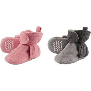 image:imageHudson Baby Cozy Fleece Booties 2PackStrawberry PinkCharcoal Heather Gray
