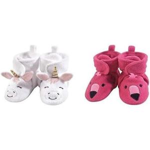 image:imageHudson Baby Cozy Fleece Booties 2PackWhite UnicornPink Flamingo