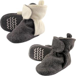 image:imageHudson Baby Cozy Fleece Booties with Non Skid Bottom 2 Pack Charcoal CreamCharcoal Cream