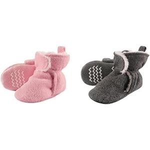 image:imageHudson Baby Cozy Fleece and Sherpa Booties 2PackLight PinkHeather Charcoal