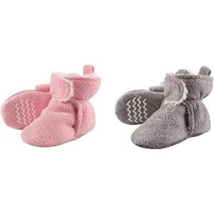 image:imageHudson Baby Cozy Fleece and Sherpa Booties 2PackLight PinkHeather Gray