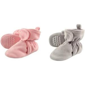 image:imageHudson Baby Cozy Velour Booties 2PackLight PinkHeather Gray