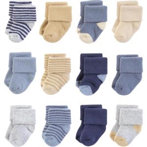 image:imageHudson Baby Infant Boy Cotton Rich Newborn and Terry Socks Blue Brown Stripes 06 Months