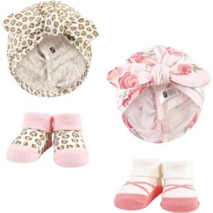 image:imageHudson Baby Infant Girls Turban and Socks Set One SizeBlush Rose Leopard