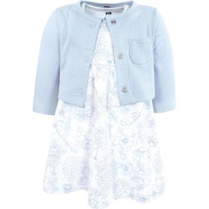 image:imageHudson Baby Infant and Toddler Girls Cotton Dress and Cardigan SetBaby Blue Blossom