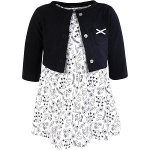 image:imageHudson Baby Infant and Toddler Girls Cotton Dress and Cardigan SetBlack White Flowers