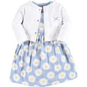 image:imageHudson Baby Infant and Toddler Girls Cotton Dress and Cardigan SetBlue Daisy