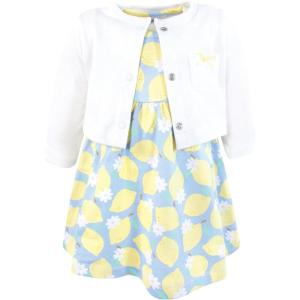 image:imageHudson Baby Infant and Toddler Girls Cotton Dress and Cardigan SetBlue Lemons