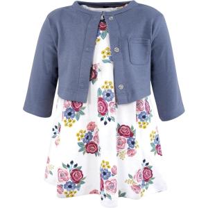 image:imageHudson Baby Infant and Toddler Girls Cotton Dress and Cardigan SetBlush Navy Floral