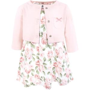 image:imageHudson Baby Infant and Toddler Girls Cotton Dress and Cardigan SetBlush Pink Floral