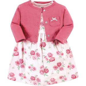 image:imageHudson Baby Infant and Toddler Girls Cotton Dress and Cardigan SetBlush Rose