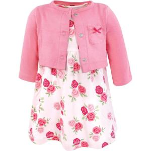 image:imageHudson Baby Infant and Toddler Girls Cotton Dress and Cardigan SetBright Pink Rose