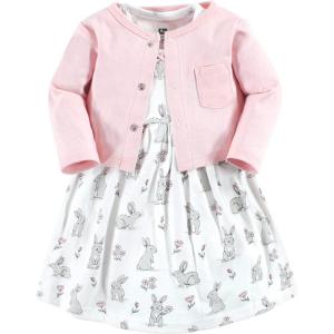 image:imageHudson Baby Infant and Toddler Girls Cotton Dress and Cardigan SetBunny Floral