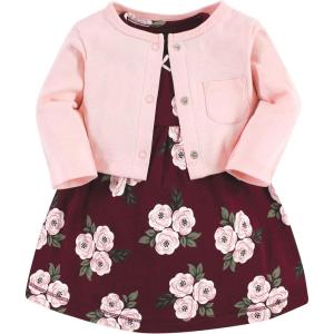 image:imageHudson Baby Infant and Toddler Girls Cotton Dress and Cardigan SetBurgundy Floral