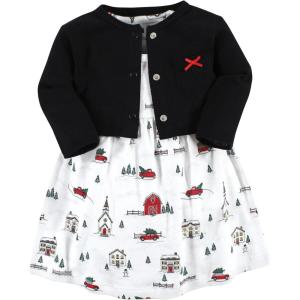 image:imageHudson Baby Infant and Toddler Girls Cotton Dress and Cardigan SetChristmas Scene