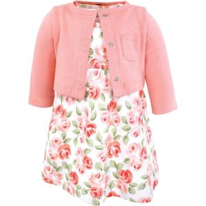 image:imageHudson Baby Infant and Toddler Girls Cotton Dress and Cardigan SetCoral Floral