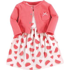 image:imageHudson Baby Infant and Toddler Girls Cotton Dress and Cardigan SetCoral Watermelon