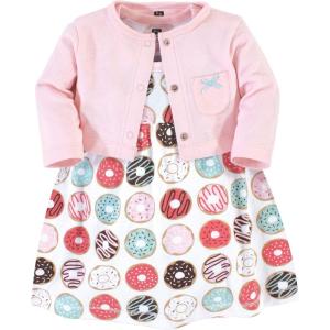 image:imageHudson Baby Infant and Toddler Girls Cotton Dress and Cardigan SetDonuts