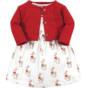 image:imageHudson Baby Infant and Toddler Girls Cotton Dress and Cardigan SetFancy Rudolph