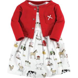 image:imageHudson Baby Infant and Toddler Girls Cotton Dress and Cardigan SetFarm