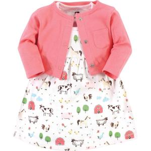 image:imageHudson Baby Infant and Toddler Girls Cotton Dress and Cardigan SetFarm Animals