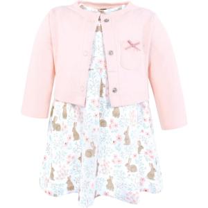 image:imageHudson Baby Infant and Toddler Girls Cotton Dress and Cardigan SetFloral Bunnies
