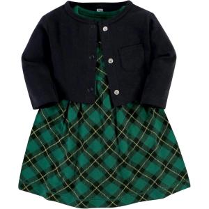 image:imageHudson Baby Infant and Toddler Girls Cotton Dress and Cardigan SetForest Green Plaid