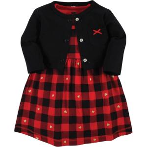 image:imageHudson Baby Infant and Toddler Girls Cotton Dress and Cardigan SetGold Heart Buffalo Plaid
