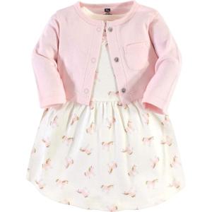 image:imageHudson Baby Infant and Toddler Girls Cotton Dress and Cardigan SetGold Unicorn
