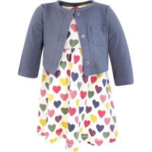 image:imageHudson Baby Infant and Toddler Girls Cotton Dress and Cardigan SetIndigo Hearts