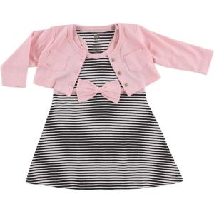 image:imageHudson Baby Infant and Toddler Girls Cotton Dress and Cardigan SetLight Pink Black