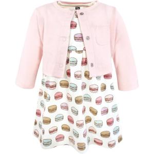 image:imageHudson Baby Infant and Toddler Girls Cotton Dress and Cardigan SetMacarons
