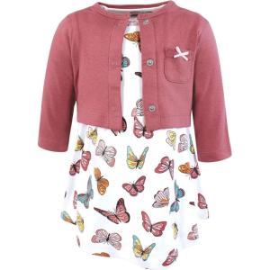image:imageHudson Baby Infant and Toddler Girls Cotton Dress and Cardigan SetMauve Butterflies