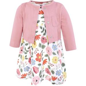 image:imageHudson Baby Infant and Toddler Girls Cotton Dress and Cardigan SetMauve Modern Botanical