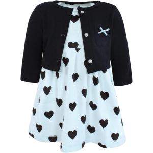 image:imageHudson Baby Infant and Toddler Girls Cotton Dress and Cardigan SetMint Black Heart