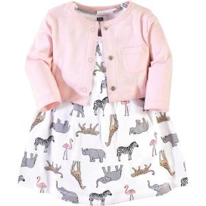 image:imageHudson Baby Infant and Toddler Girls Cotton Dress and Cardigan SetModern Pink Safari