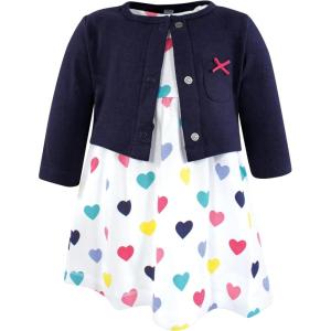 image:imageHudson Baby Infant and Toddler Girls Cotton Dress and Cardigan SetNavy Hearts