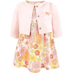 image:imageHudson Baby Infant and Toddler Girls Cotton Dress and Cardigan SetPeach Love and Flowers
