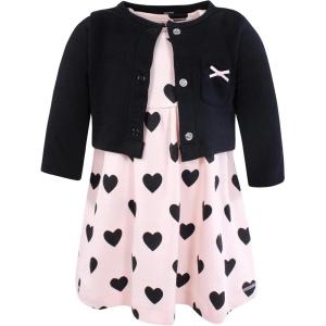 image:imageHudson Baby Infant and Toddler Girls Cotton Dress and Cardigan SetPink Black Heart