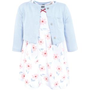 image:imageHudson Baby Infant and Toddler Girls Cotton Dress and Cardigan SetPink Blue Flower