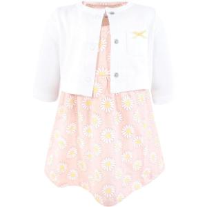 image:imageHudson Baby Infant and Toddler Girls Cotton Dress and Cardigan SetPink Daisy